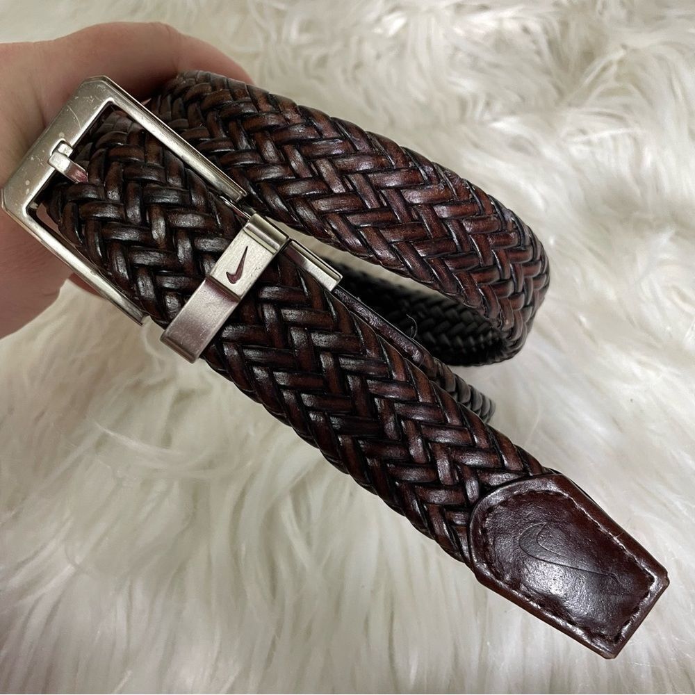 Nike Brown Braided Leather Belt with Silver Buckle